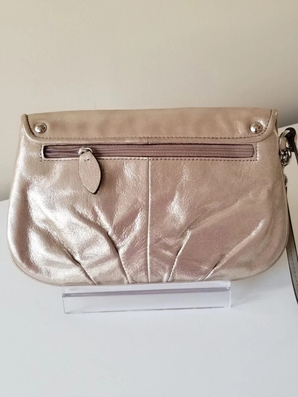 Coach Large Metallic Flap Wristlet Pewter